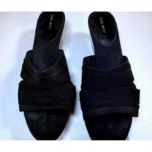 Nine West Black Wedge Slide Sandals